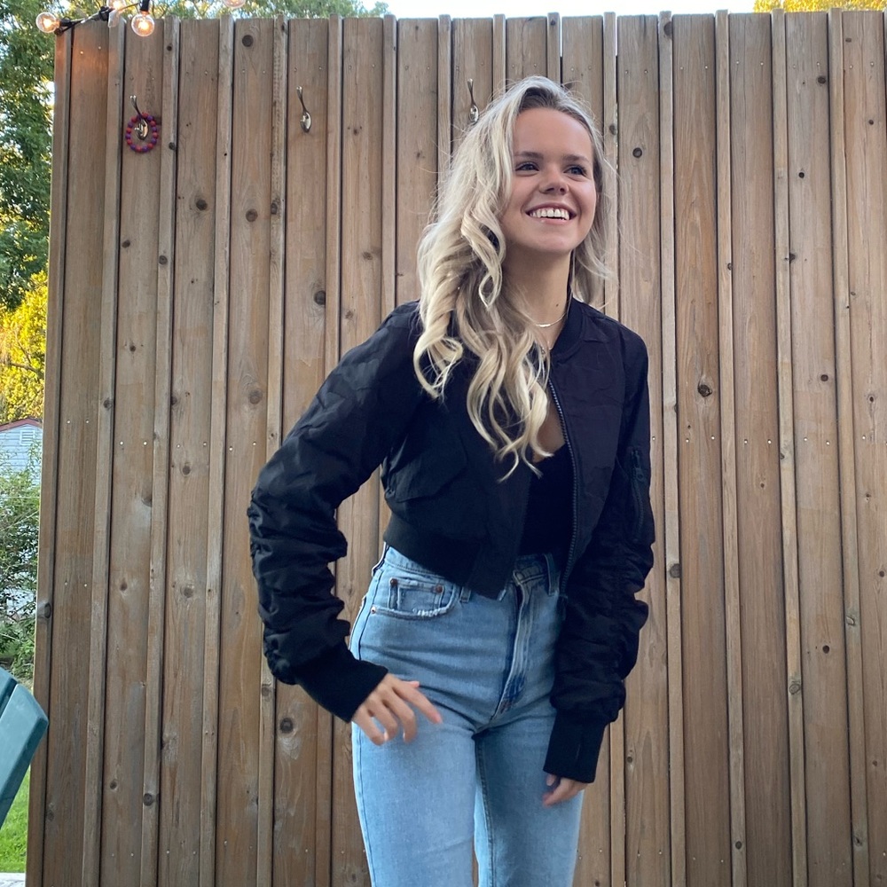 Black cropped bomber jacket